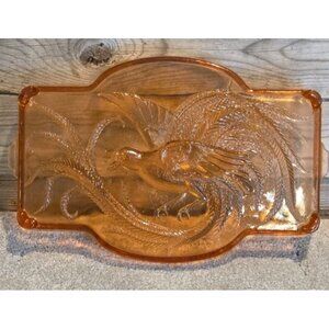 Tiara Exclusive Indiana Glass EMPRESS BIRD OF PARADISE VANITY TRAY Peach  A10